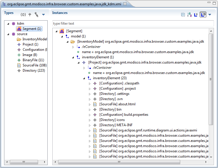 KDM Source model in the MoDisco model browser